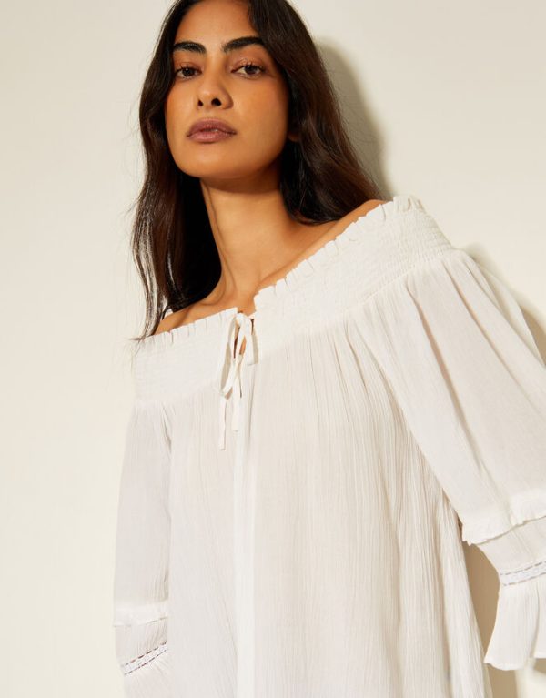 Monsoon Ava Off-The-Shoulder Smock Top White - Image 3