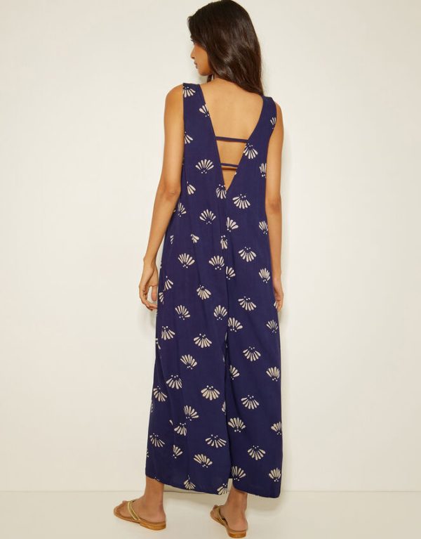 Monsoon Briana Fan Print Wide Leg Jumpsuit Blue - Image 3