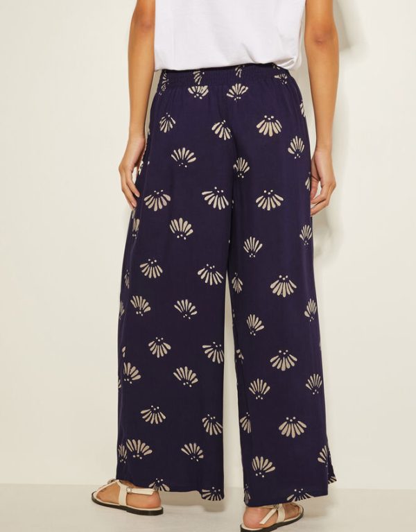 Monsoon Briana Print Wide Leg Trousers Blue - Image 3