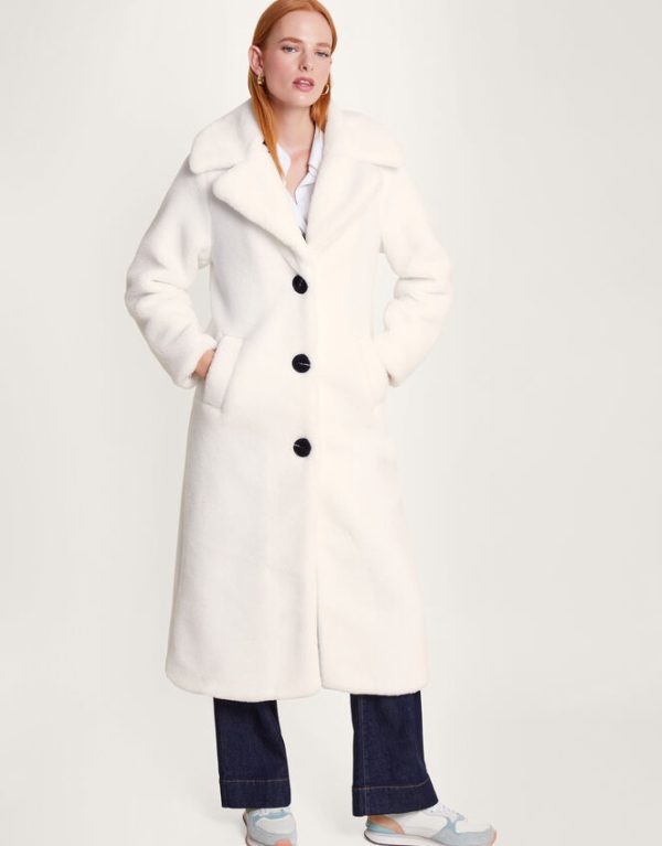 Monsoon Trinity Long Teddy Coat Ivory - Image 2