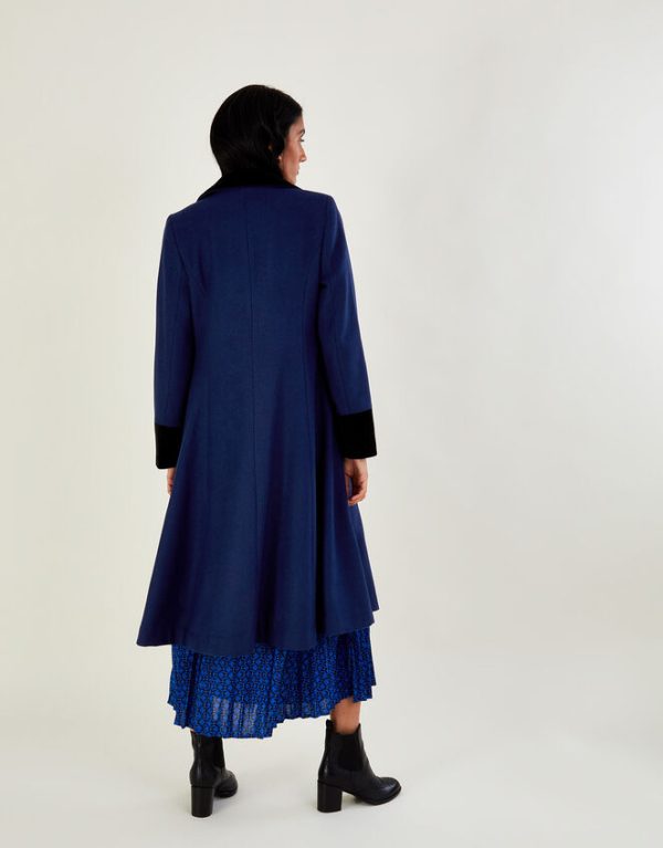 Monsoon Velvet Trim Skirted Coat Blue - Image 3