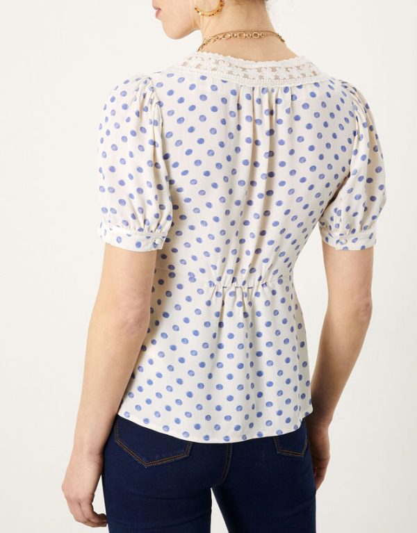 Monsoon Patsy Spot Print Tea Top Ivory - Image 3