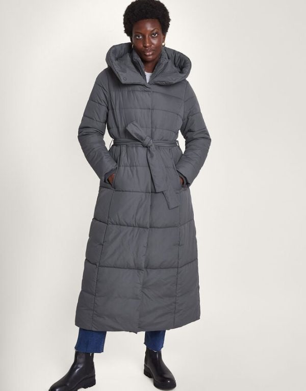 Monsoon Flossy Funnel Hood Maxi Padded Coat Grey - Image 2