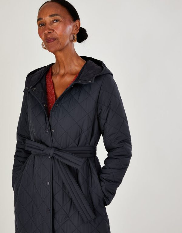 Monsoon Quinn Quilted Hooded Longline Coat in Recycled Polyester Grey - Image 3