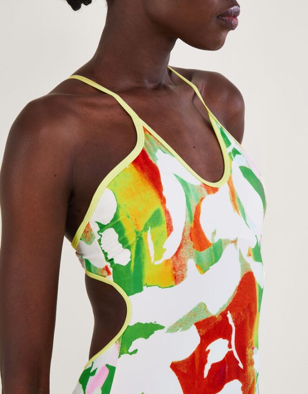 Monsoon Abstract Floral Print Swimsuit with Recycled Polyester Green - Image 2