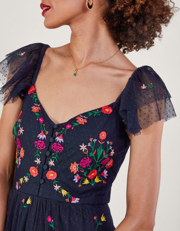 Monsoon Bonnie Floral Embroidered Tea Dress Blue - Image 2