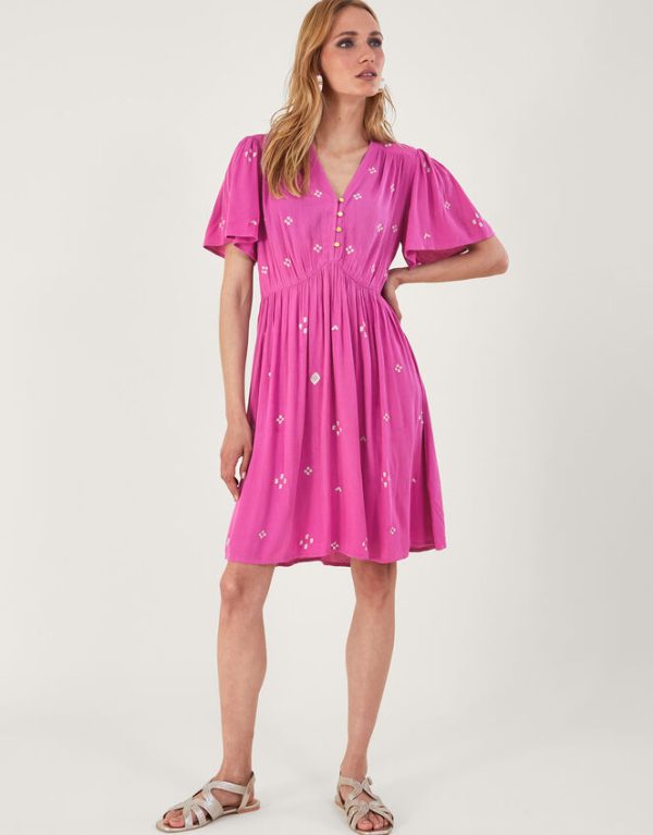 Monsoon Embroidered Crinkle Short Dress in LENZING™ ECOVERO™ Pink - Image 2