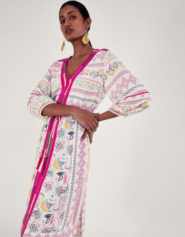 Monsoon Embroidered Print Dress in LENZING™ ECOVERO™ Ivory - Image 2