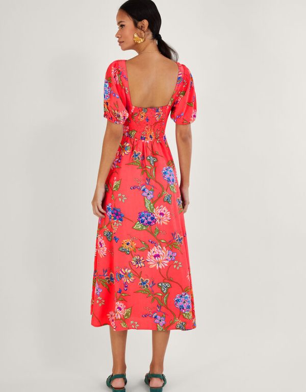 Monsoon Regina Floral Print Tea Dress Orange - Image 3