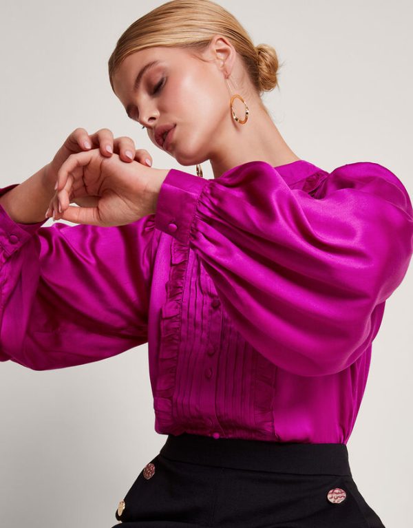 Monsoon Lana Ruffle Satin Blouse Pink - Image 2