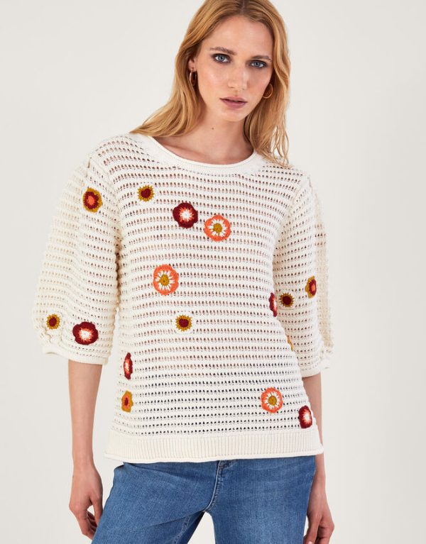 Monsoon Floral Embroidered Jumper Ivory - Image 2