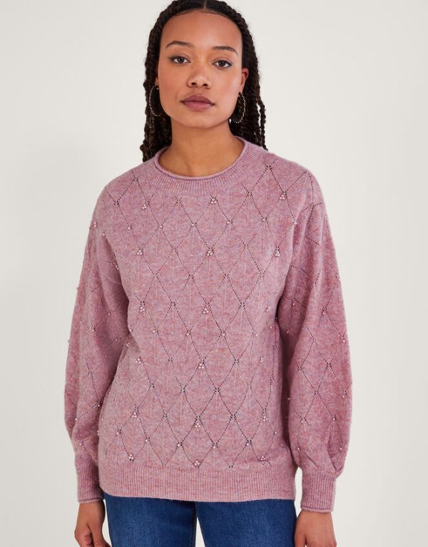 Monsoon Pearl Detail Jumper Pink - Image 2