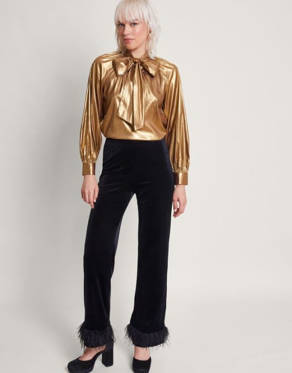 Monsoon Gracie Pussybow Blouse Gold - Image 3