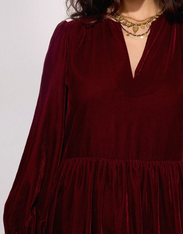 Monsoon East Velvet Tiered Dress Red - Image 3