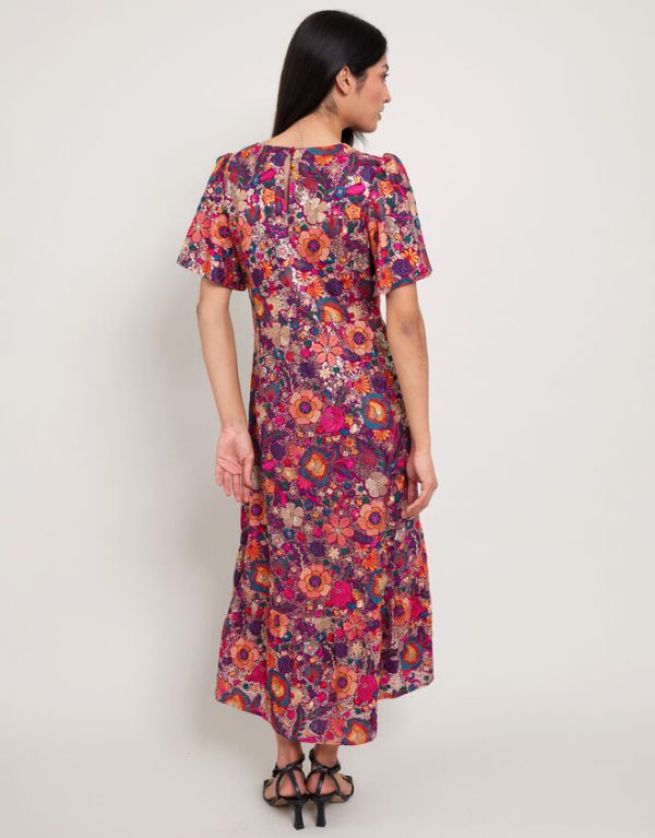 Monsoon East Floral Print Midi Dress Multi - Image 4