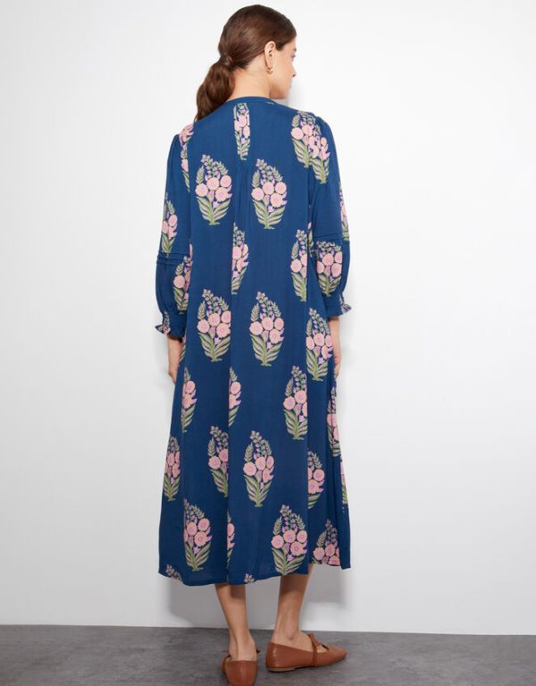 Monsoon East Floral Print Midi Dress Blue - Image 3