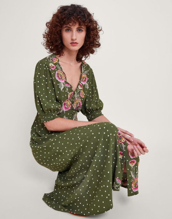 Monsoon Myla Embroidered Tea Dress Green - Image 4