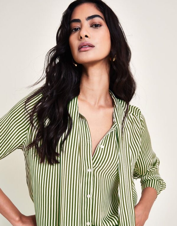 Monsoon Sasha Stripe Satin Blouse Green - Image 3