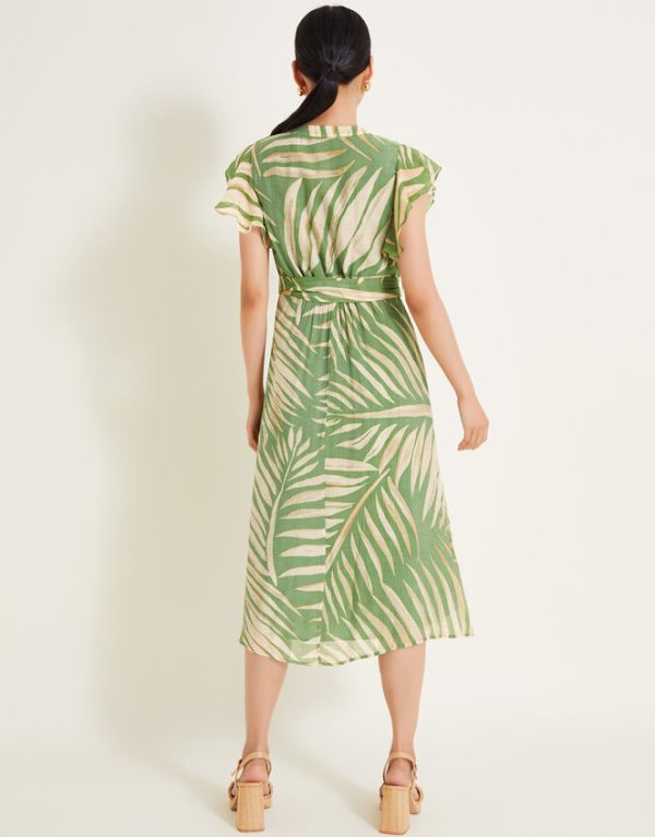 Monsoon Parmella Print Ruffle Dress Green - Image 4