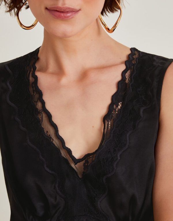 Monsoon Carly Satin Lace Cami Top Black - Image 4