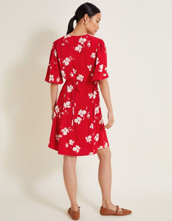 Monsoon Iggy Floral Wrap Dress Red - Image 4