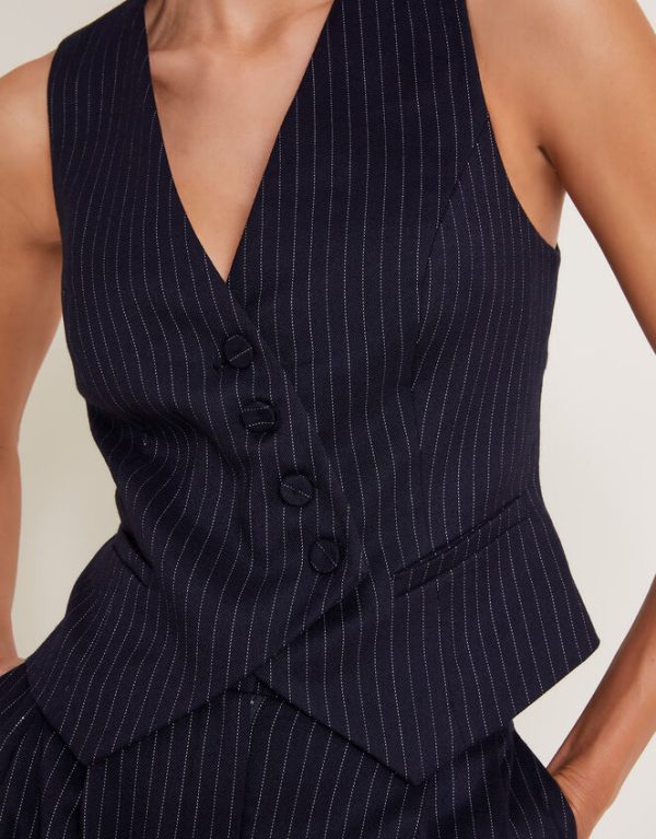 Monsoon Paige Pinstripe Waistcoat Blue - Image 4