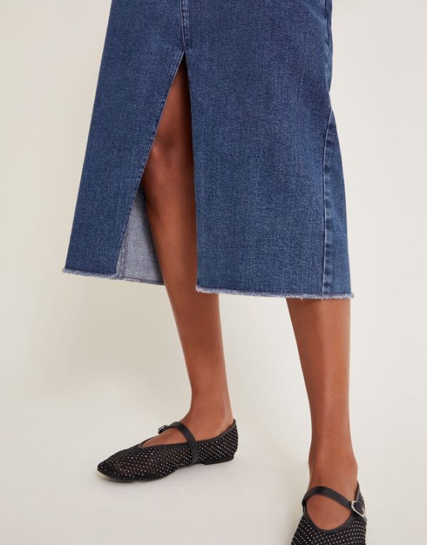 Monsoon Sasha Split Denim Midi Skirt Blue - Image 4