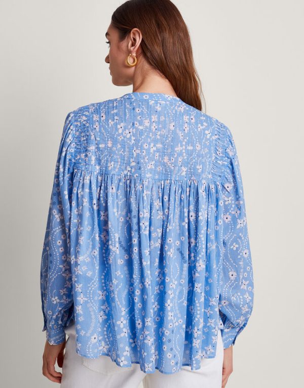 Monsoon Dahlia Print Oversized Shirt Blue - Image 3