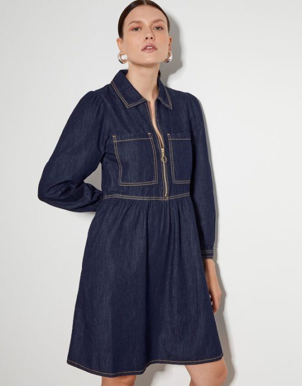 Monsoon Adeena Denim Mini Shirt Dress Blue - Image 4