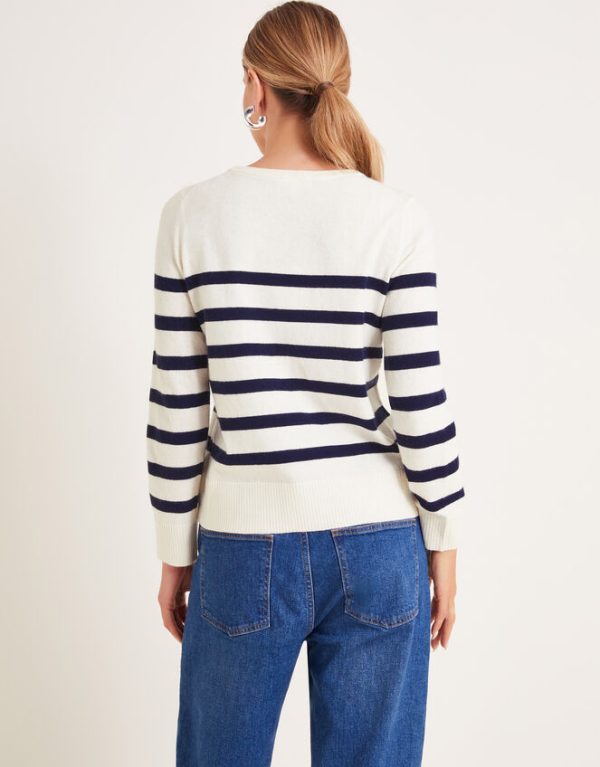 Monsoon Cate Cornelli Stripe Crew Neck Jumper Ivory - Image 4