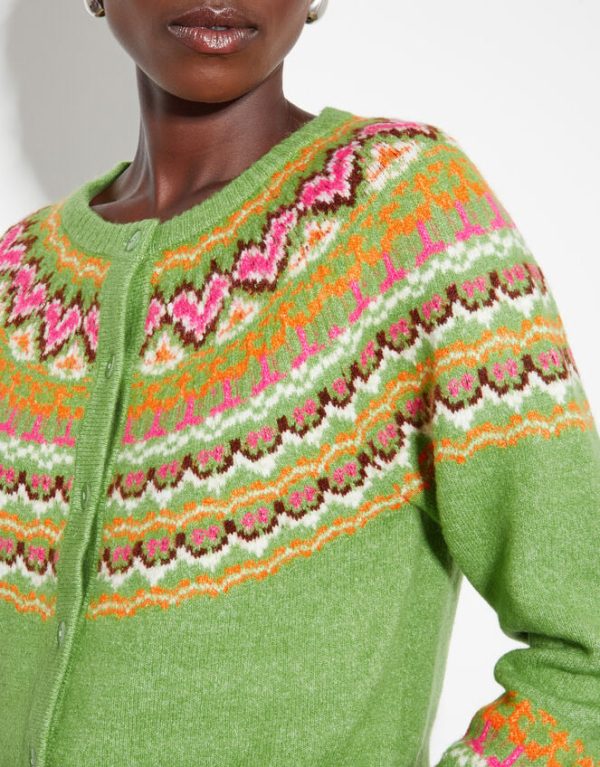 Monsoon Fern Fair Isle Cardigan Green - Image 4