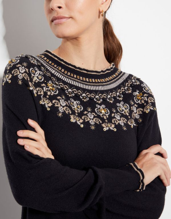 Monsoon Flo Sequin Fair Isle Jumper Black - Image 4