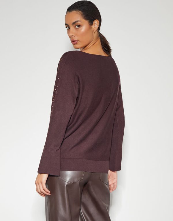 Monsoon Hope Sparkle Stud Raglan Jumper Brown - Image 4