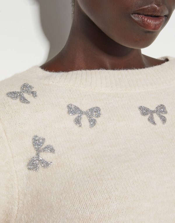 Monsoon Mal Glitter Bow Jumper Ivory - Image 4