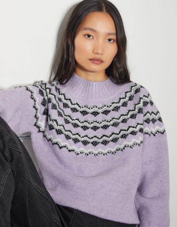 Monsoon Fie Fair Isle JumperPurple - Image 4