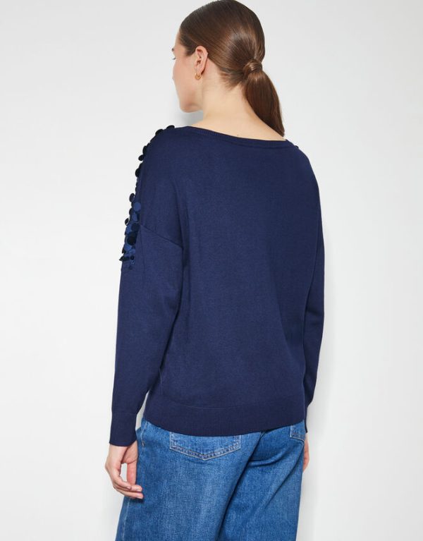 Monsoon Sabine Boat Neck Sequin Jumper Blue - Image 4