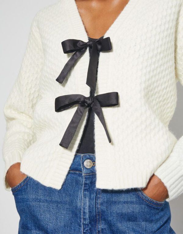 Monsoon Tina Bow Tie Cardigan Ivory - Image 4