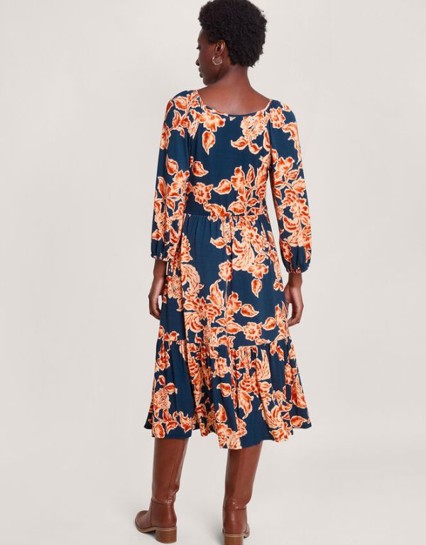 Monsoon Fora Floral Midi Dress Blue - Image 3