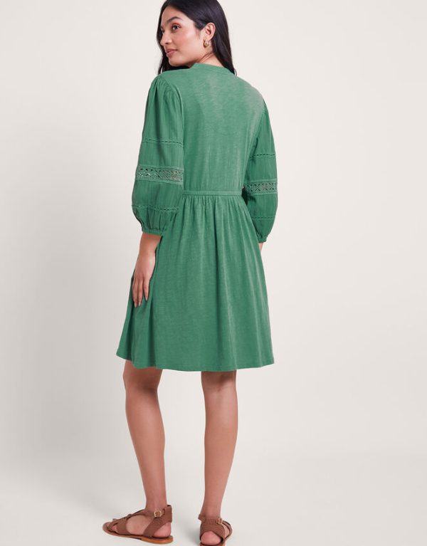 Monsoon Lia Lace Trim Dress Green - Image 3