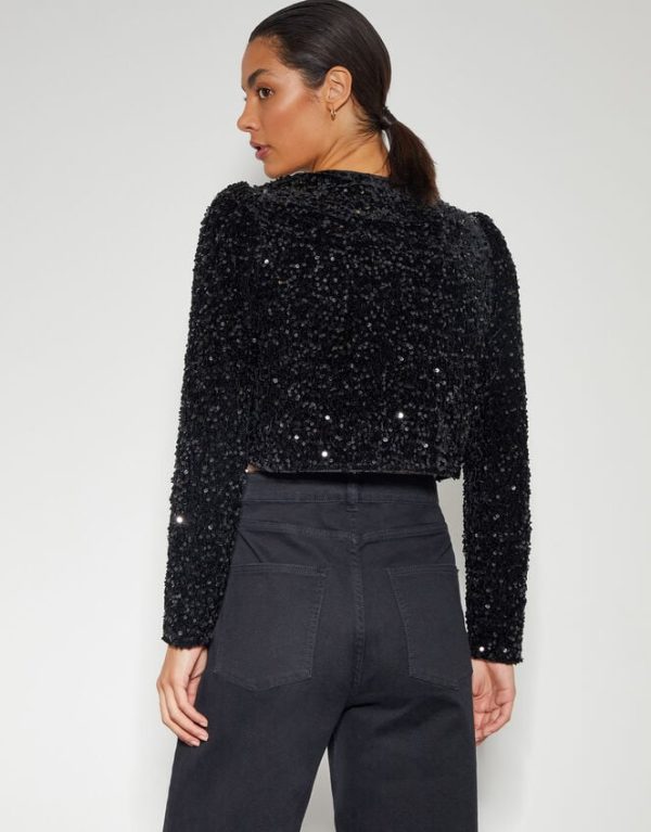 Monsoon Belinda Bow Sequin Jacket Black - Image 4