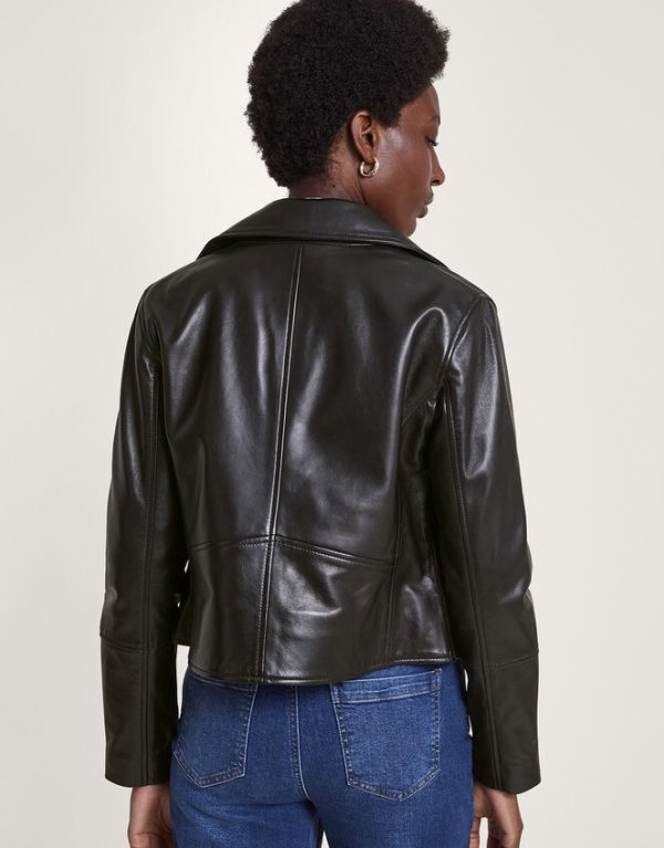 Monsoon Leather Biker JacketBlack - Image 3