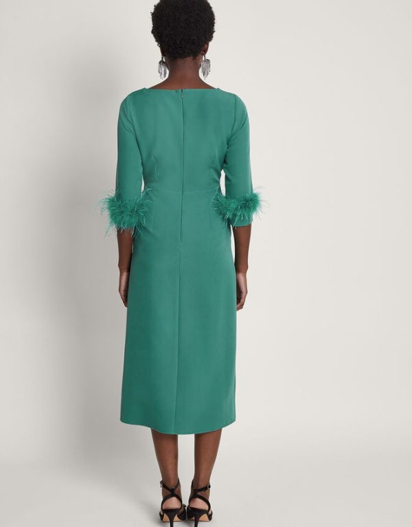 Monsoon Gwen Feather Cuff Midi Dress Green - Image 4