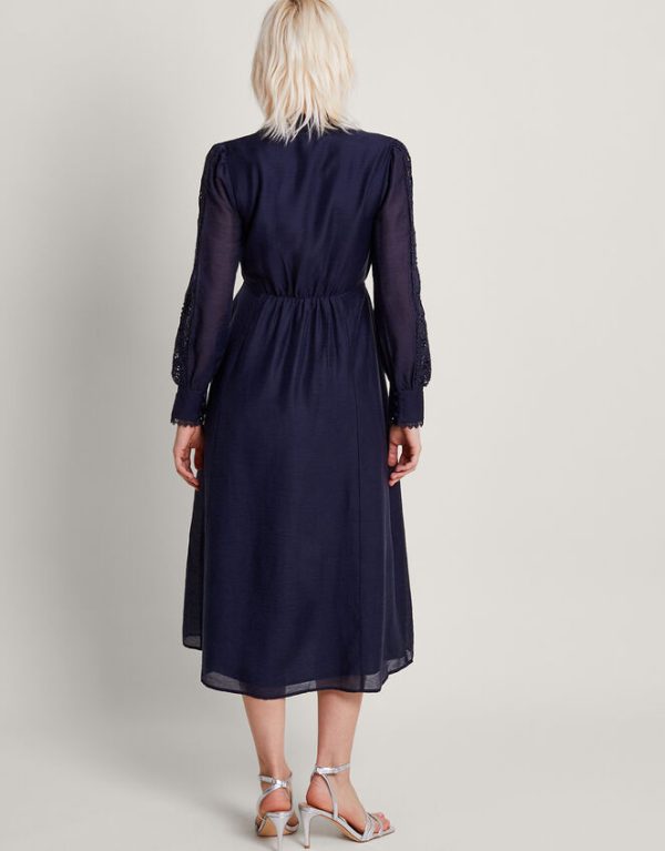 Monsoon Abi Lace Shirt Dress Blue - Image 3