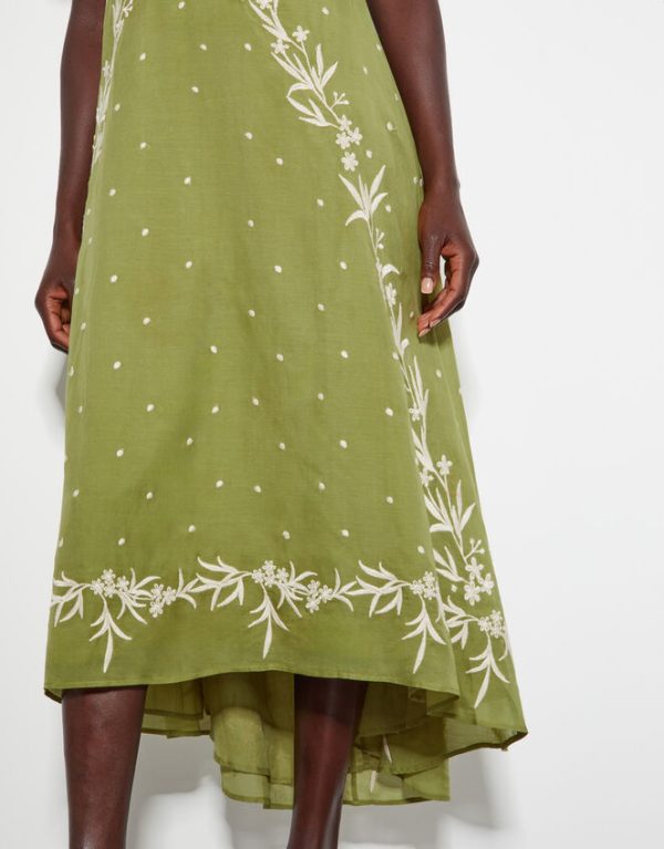 Monsoon Arabella V-Neck Embroidered Midi Dress Green - Image 4