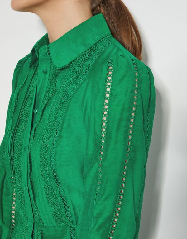 Monsoon Laila Lace Midi Shirt Dress Green - Image 4