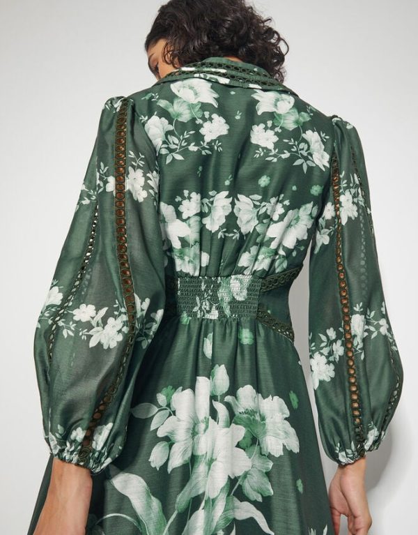 Monsoon Amari Floral Midi Shirt Dress Green - Image 4