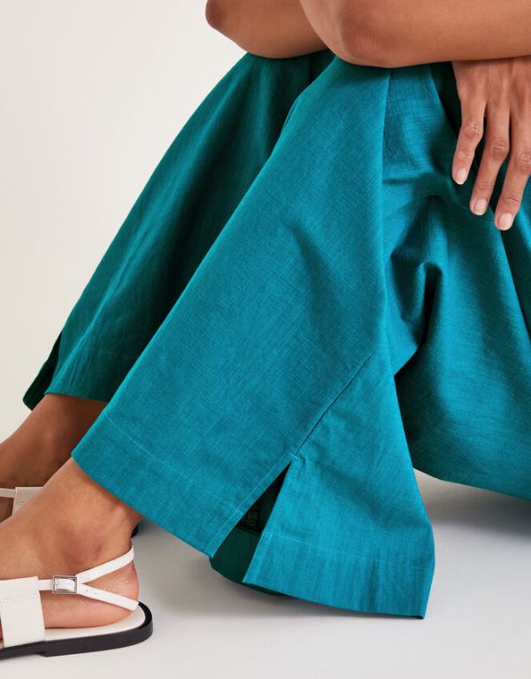 Monsoon Yara Plain Wide Leg Trousers Teal - Image 4