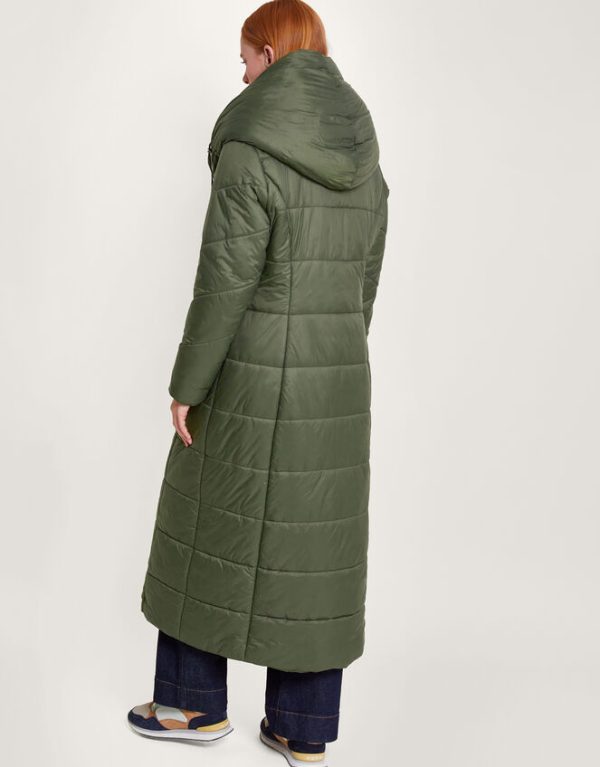 Monsoon Lorena Belted Puffer Maxi Coat Green - Image 3