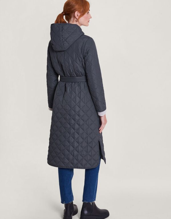 Monsoon Quinn Quilted Hooded Longline Coat in Recycled Polyester Grey - Image 4