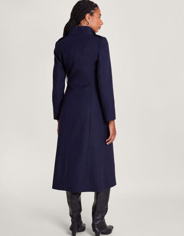 Monsoon Vanessa Skirted Coat in Wool Blend Blue - Image 3